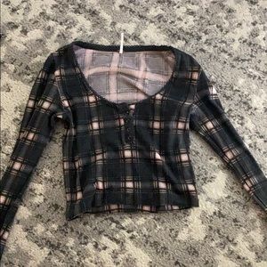 FREE PEOPLE XS FLANNEL LONG SLEEVE T SHIRT